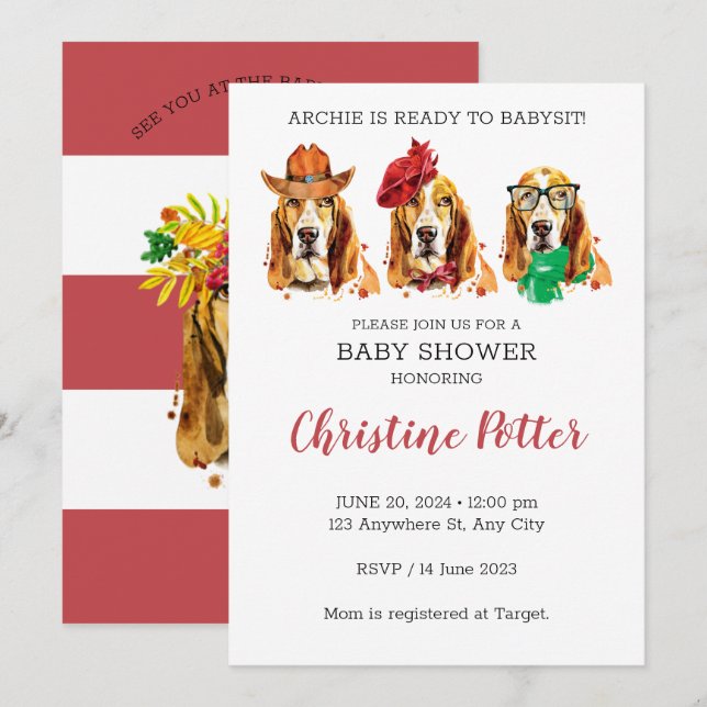 Basset Hound Puppy Theme Baby Shower Invitation (Front/Back)