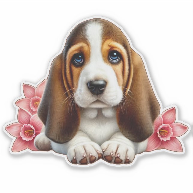 Basset Hound Puppy With Flowers (Front)