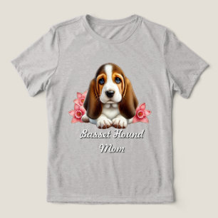 Basset Hound Puppy With Flowers Tri-Blend Shirt