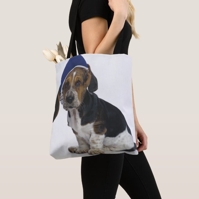 Basset Hound Puppy With Visor Tote Bag (Close Up)