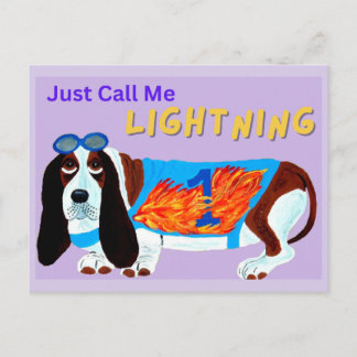Basset Hound Racing Dog JUST CALL ME LIGHTNING! Postcard