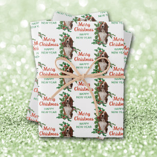 Basset Hound Red Berry Holly Christmas Wrapping Paper Sheet