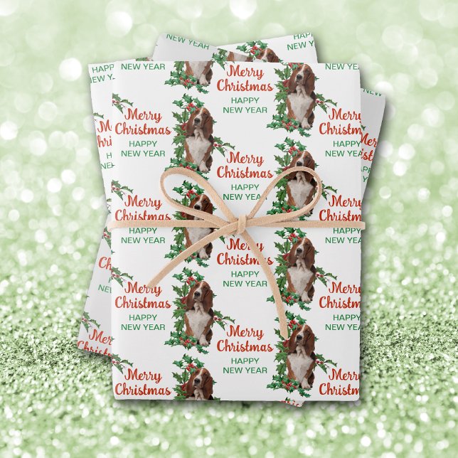 Basset Hound Red Berry Holly Christmas Wrapping Paper Sheet (Creator Uploaded)