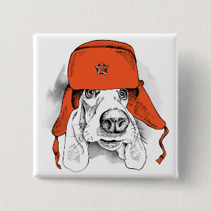 Basset Hound Red Ushanka Hat 15 Cm Square Badge