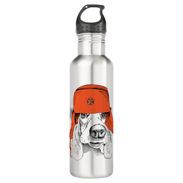 Basset Hound | Red Ushanka Hat 710 Ml Water Bottle (Front)
