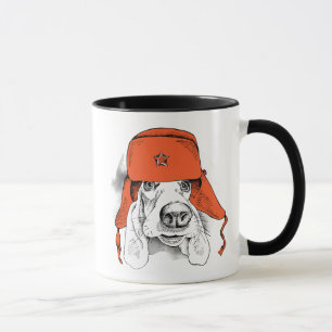 Basset Hound   Red Ushanka Hat Mug