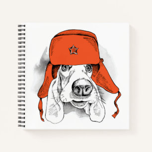 Basset Hound   Red Ushanka Hat Notebook