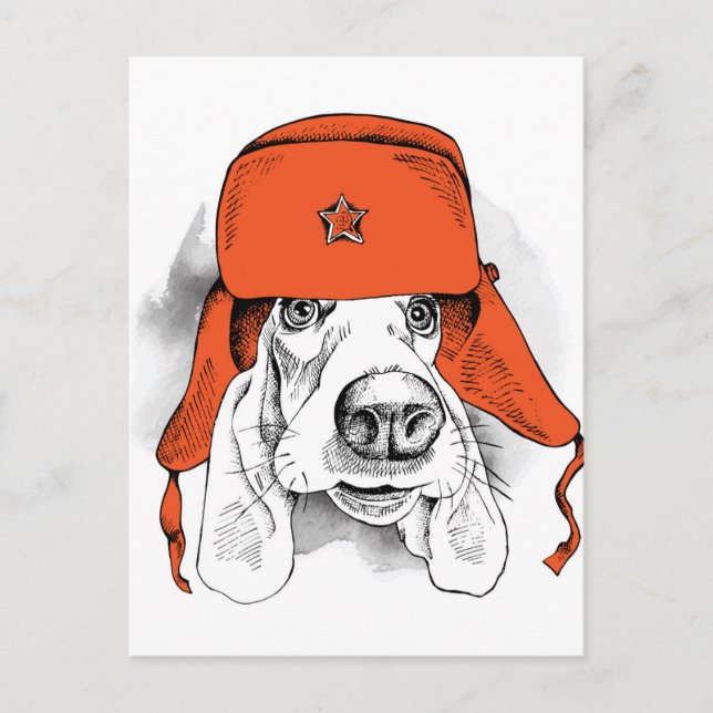 Basset Hound | Red Ushanka Hat Postcard (Front)