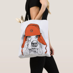 Basset Hound   Red Ushanka Hat Tote Bag