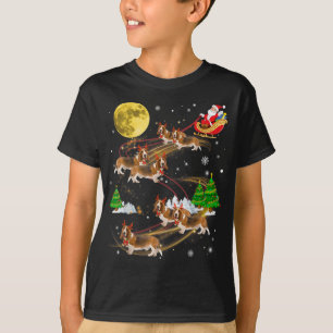 Basset Hound Reindeer Christmas Dog Riding Santa X T-Shirt