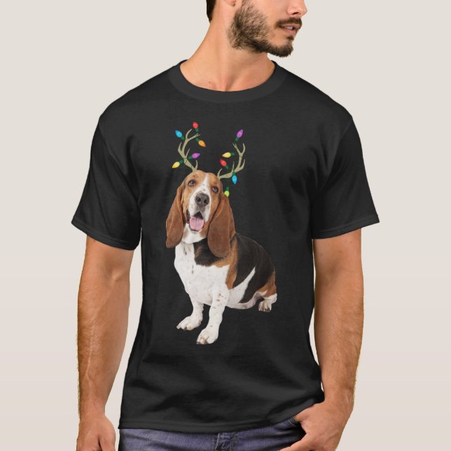 Basset Hound Reindeer Christmas Dog T-Shirt (Front)