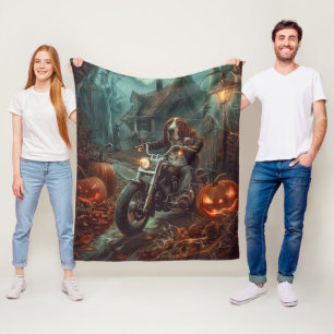 Basset Hound Riding Motorcycle Halloween Scary Fleece Blanket