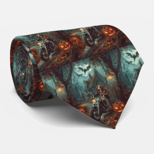 Basset Hound Riding Motorcycle Halloween Scary Tie