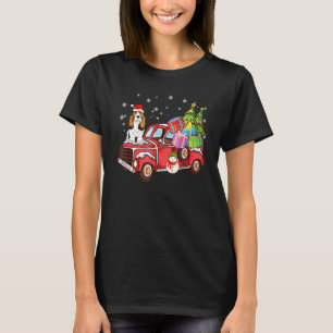 Basset Hound Riding Red Truck Merry Christmas Dog T-Shirt