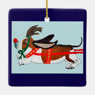 Basset Hound Rudolph The Red-Nosed Reindeer Ceramic Ornament