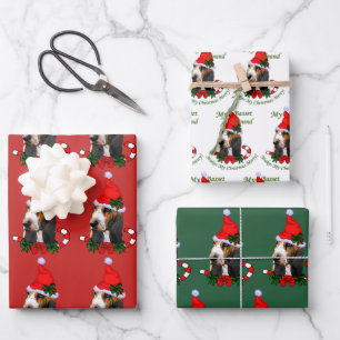 Basset Hound Santa Hat Christmas Wrapping Paper Sheet