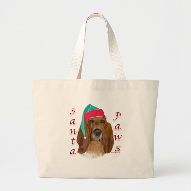 Basset Hound Santa Paws Large Tote Bag (Front)