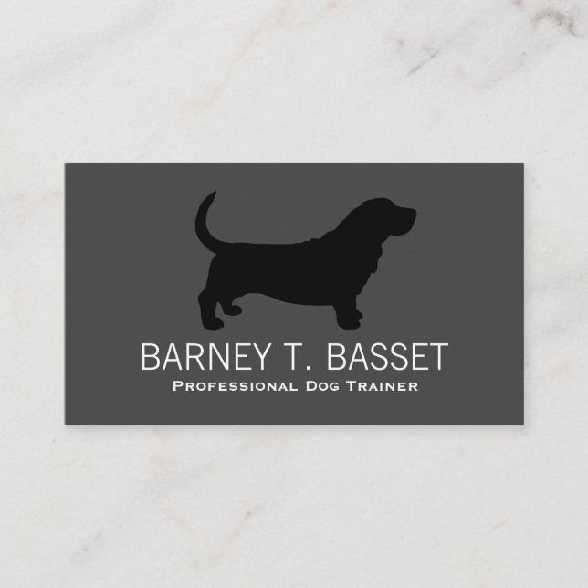 Basset Hound Silhouette Black on Grey Business Card (Front)