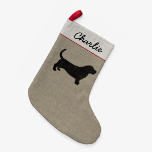 Basset Hound Silhouette Cute Dog Personalised Xmas Small Christmas Stocking