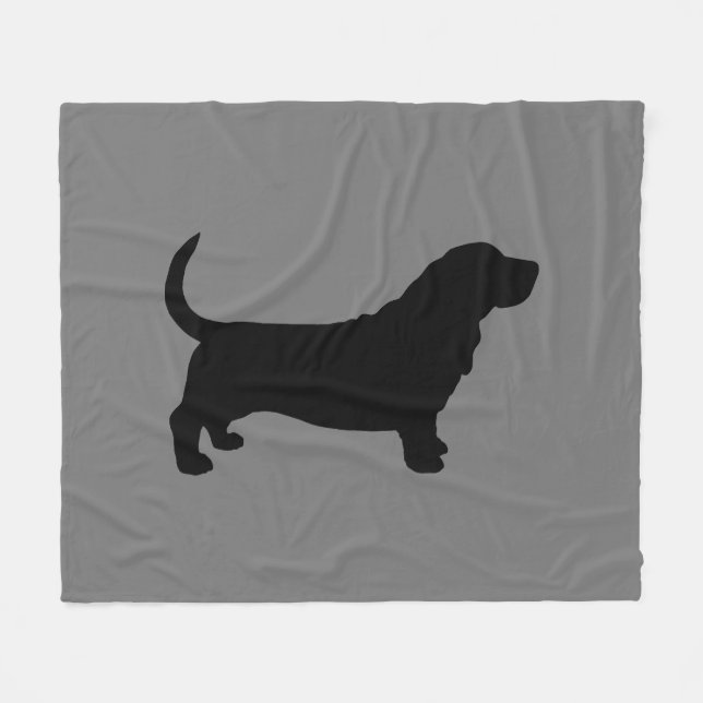 Basset Hound Silhouette Grey and Black Fleece Blanket (Front (Horizontal))