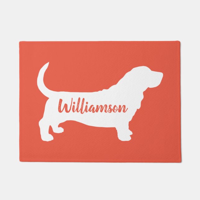 Basset Hound Silhouette Personalised Doormat (Front)