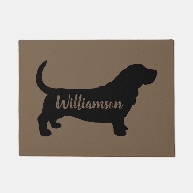 Basset Hound Silhouette Personalised Doormat (Front)