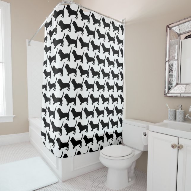 Basset Hound Silhouette Shower Curtain (In Situ)