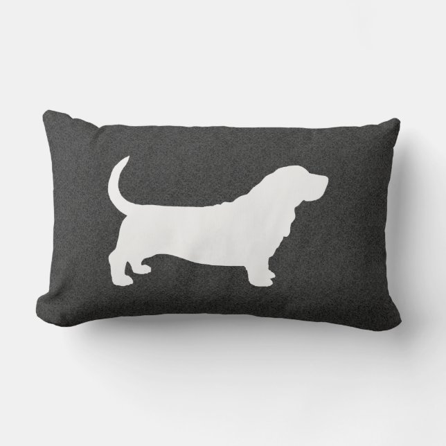 Basset Hound Silhouette White and Grey Lumbar Cushion (Front)