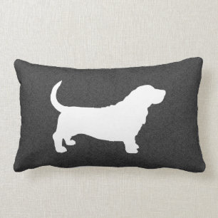 Basset Hound Silhouette White and Grey Lumbar Cushion
