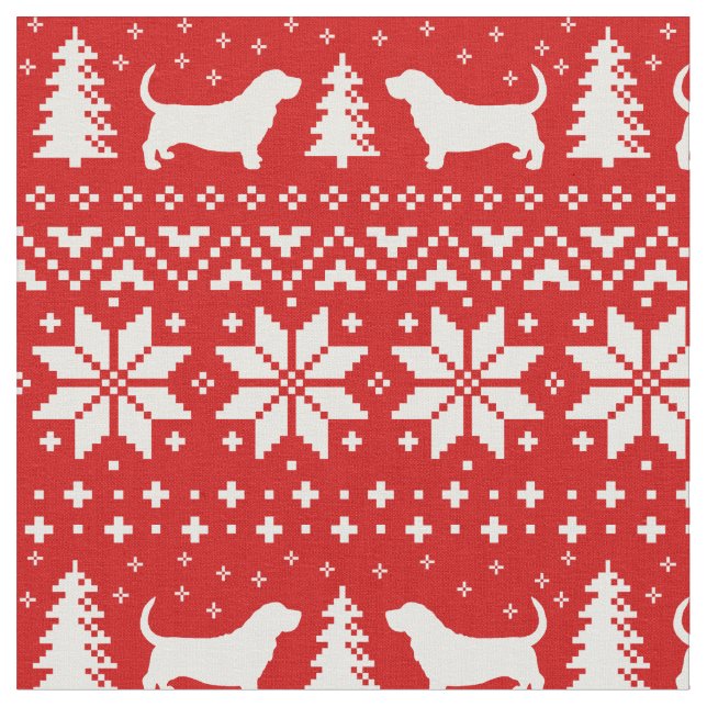 Basset Hound Silhouettes Christmas Holiday Xmas Fabric (Close Up)