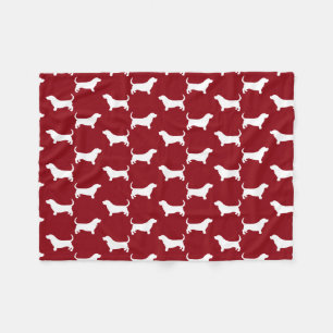 Basset Hound Silhouettes Pattern Red and White Fleece Blanket