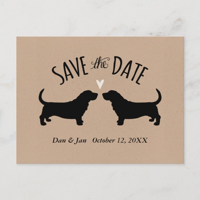 Basset Hound Silhouettes Wedding Save the Date Announcement Postcard (Front)