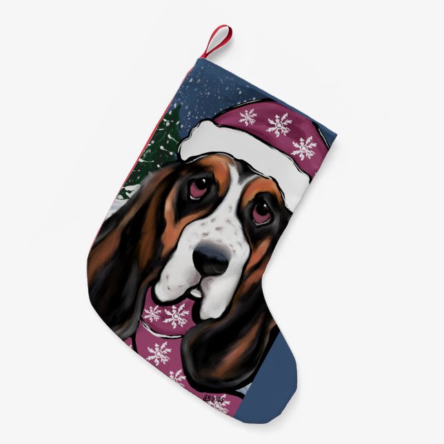 BASSET HOUND  SMALL CHRISTMAS STOCKING (Front (Hanging))