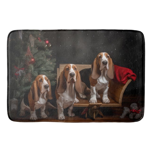 Basset Hound Snowy Sleigh Christmas Decor  Bath Mat (Front)