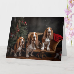 Basset Hound Snowy Sleigh Christmas Decor Card