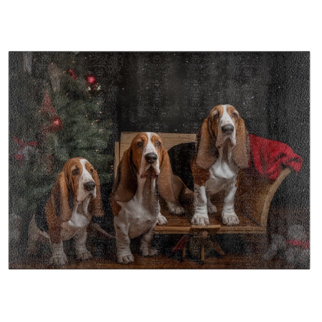 Basset Hound Snowy Sleigh Christmas Decor  Cutting Board (Front)