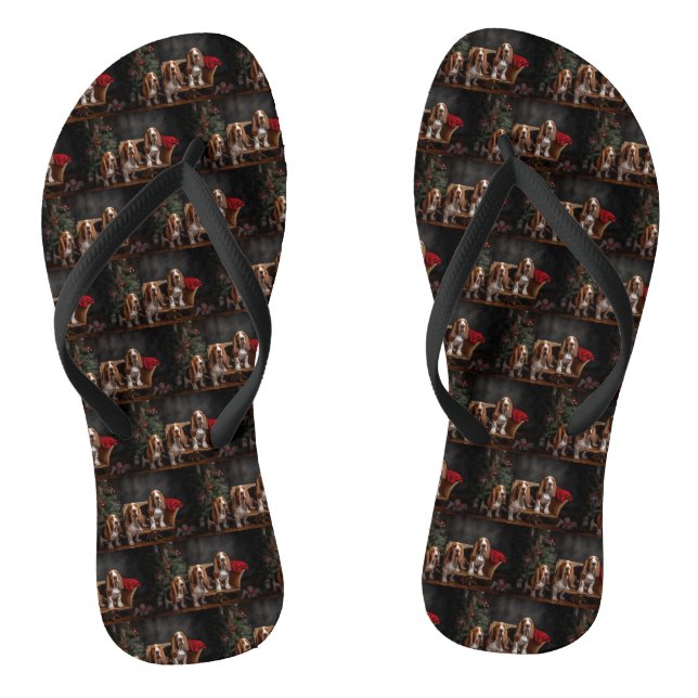 Basset Hound Snowy Sleigh Christmas Decor  Flip Flops (Footbed)