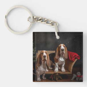 Basset Hound Snowy Sleigh Christmas Decor  Key Ring
