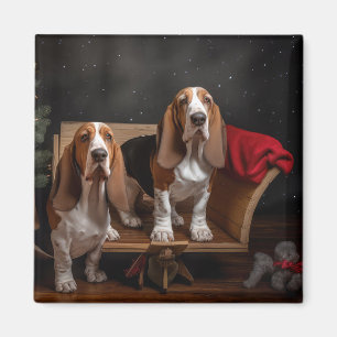 Basset Hound Snowy Sleigh Christmas Decor  Magnet