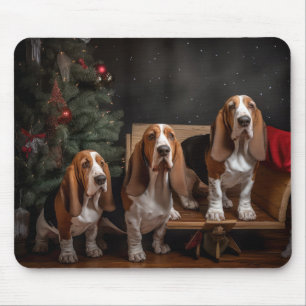Basset Hound Snowy Sleigh Christmas Decor  Mouse Mat