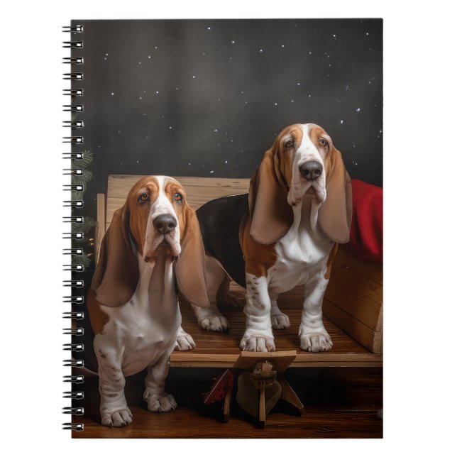 Basset Hound Snowy Sleigh Christmas Decor  Notebook (Front)