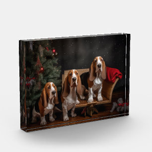 Basset Hound Snowy Sleigh Christmas Decor Photo Block