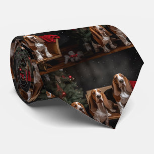 Basset Hound Snowy Sleigh Christmas Decor  Tie
