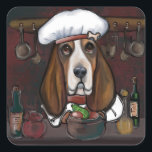 BASSET HOUND SQUARE STICKER<br><div class="desc">Cute Basset Hound Art</div>