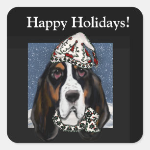 BASSET. HOUND SQUARE STICKER