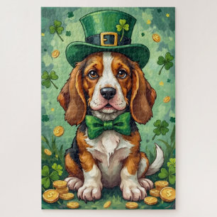 Basset Hound St Patrick’s Day Funny Lucky Dog Jigsaw Puzzle