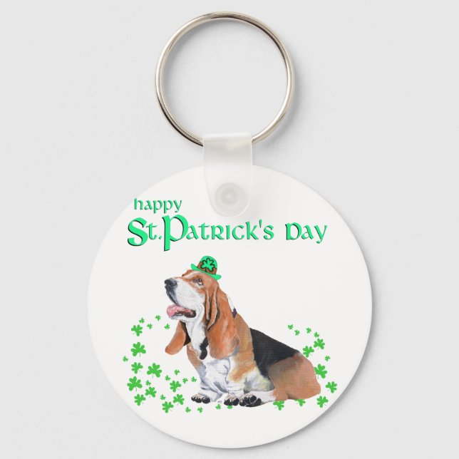 Basset Hound St. Patrick's Day Key Ring (Front)