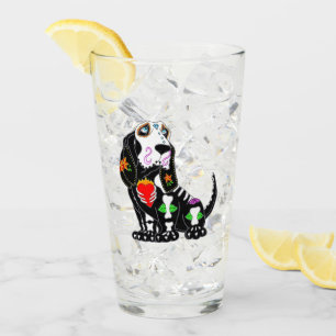 Basset Hound Sugar Skull Glass