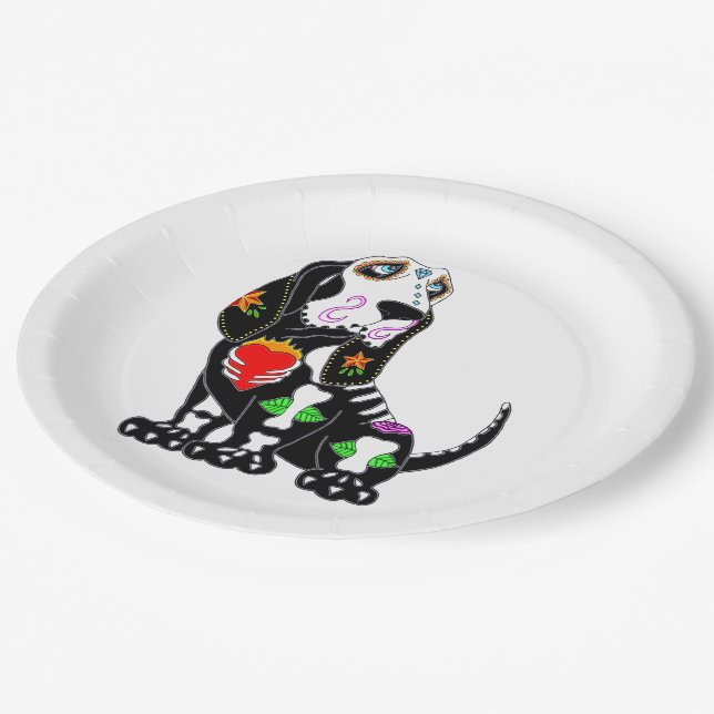 Basset Hound Sugar Skull Paper Plate (Angled)