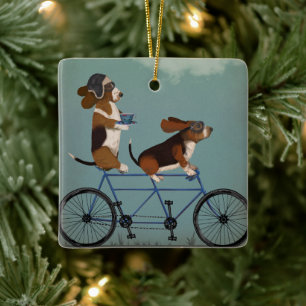 Basset Hound Tandem Ceramic Ornament